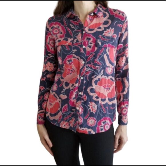 Gap‎ Utility Boyfriend Fit Floral Button Down Shirt Size Small - Picture 1 of 9